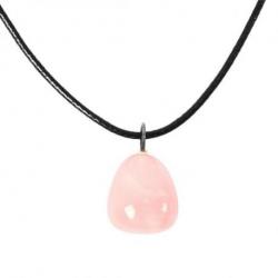 Collier en Quartz Rose AAA - Pendentif en pierre roulée + cordon