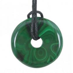 Donut ou Pi Chinois en Malachite 30mm + cordon - Pendentif ou bracelet