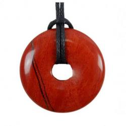 Donut ou Pi Chinois en Jaspe rouge 30mm + cordon - Pendentif ou bracelet