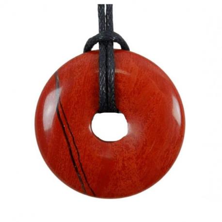 Donut ou Pi Chinois en Jaspe rouge 30mm + cordon - Pendentif ou bracelet