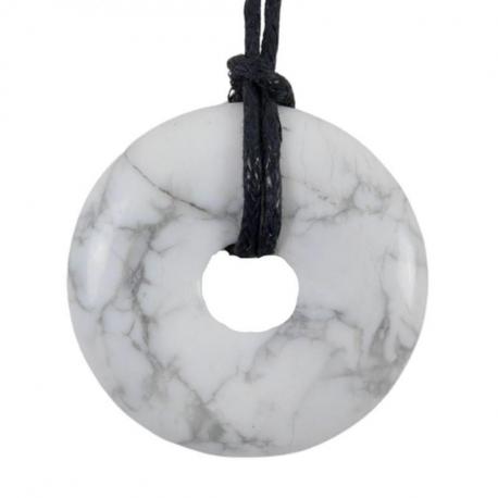 Donut ou Pi Chinois en Howlite 30mm + cordon - Pendentif ou bracelet