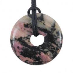 Donut ou Pi Chinois en Rhodonite 30mm + cordon - Pendentif ou bracelet