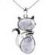 Collier argenté avec pendentif Chat en Howlite blanche