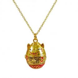 Collier Aromathérapie avec pendentif diffuseur de parfum, Maneki Neko doré