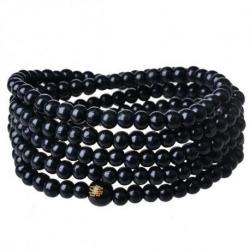 Bracelet Tibétain, Mala en perles de bois noir 6mm.