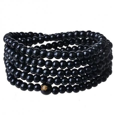 Bracelet Tibétain, Mala en perles de bois noir 6mm.