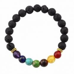 Bracelet 7 chakras en pierre de lave. Bijoux Yoga / Méditation