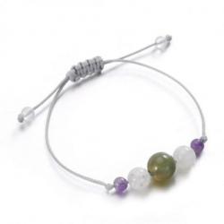 Bracelet Porte-bonheur "Succès". Améthyste, pierre de lune, agate mousse