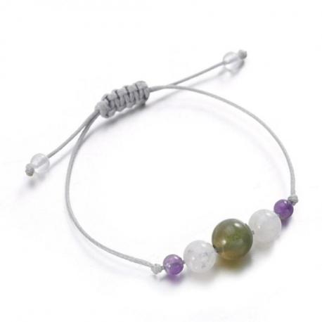 Bracelet Porte-bonheur "Succès". Améthyste, pierre de lune, agate mousse