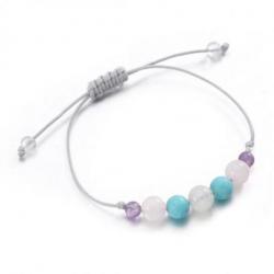 Bracelet Porte-bonheur "Protection". Turquoise, améthyste, pierre de lune, quartz rose