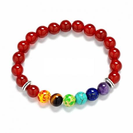 Bracelet 7 chakras Onyx rouge - boules 8mm