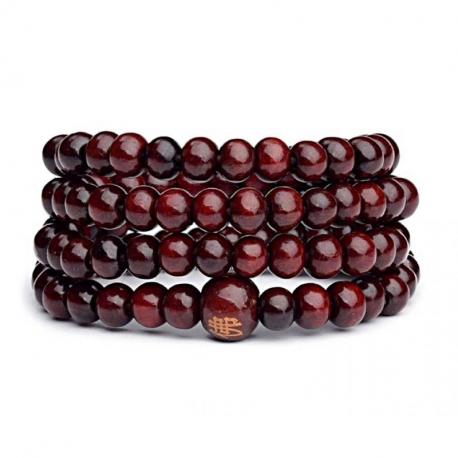 Bracelet Tibétain, Mala en perles de bois 6mm bordeaux.