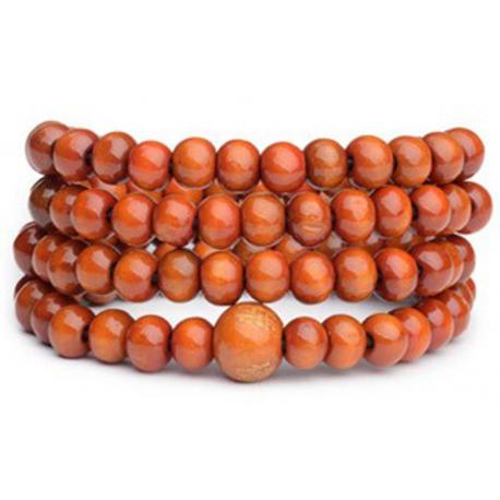 Bracelet Tibétain, Mala en perles de bois camel 6mm.