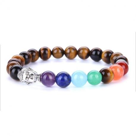 Bracelet Bouddha 7 chakras Oeil de tigre naturel - boules 8mm Bracelet Bouddha 7 chakras Oeil de tigre naturel - boules 8mm