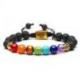 Bracelet 7 chakras Pierre de lave - Symbole Arbre de vie doré