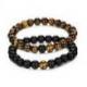 Bracelets de distance - Porte-bonheur - Agate noire et Oeil de tigre - boules 8mm