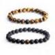 Bracelets de distance - Porte-bonheur - Agate noire et Oeil de tigre - boules 8mm