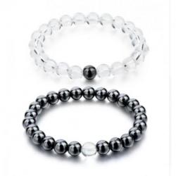 Bracelets de distance Hématite et Quartz, duo à partager - boules 8mm