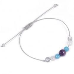 Bracelet Porte-bonheur "Harmonie". Aigue marine, Jade blanc, Améthyste, Cristal.