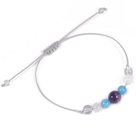 Bracelet Porte-bonheur "Harmonie". Aigue marine, Jade blanc, Améthyste, Cristal.
