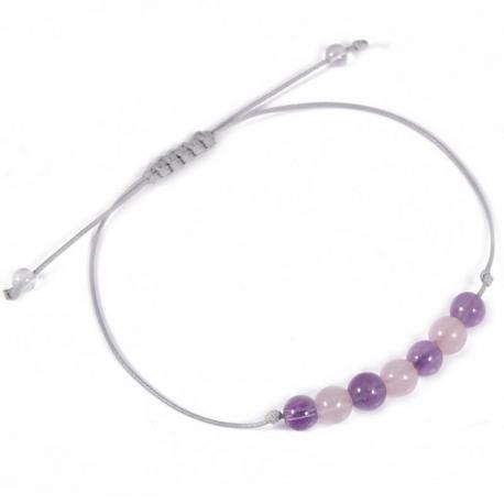 Bracelet Porte-bonheur "Sensuelle". Quartz rose, améthyste.