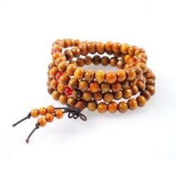 Bracelet Tibétain, Mala en perles de bois 8mm + noeud sans fin. Coloris camel