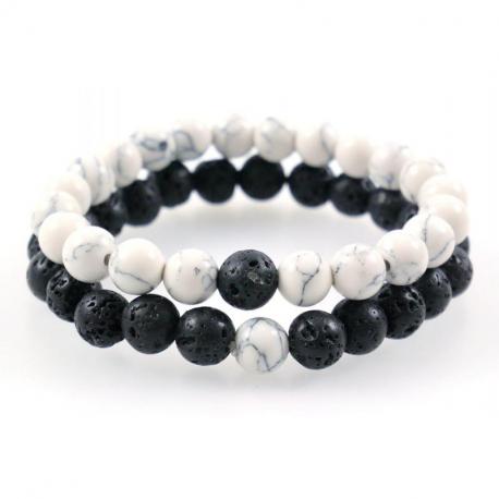 Bracelets de distance / couples - Pierre de lave et Howlite blanche