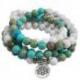 Bracelet Mala 108 perles en pierre Howlite blanche & Jaspe impérial 8mm