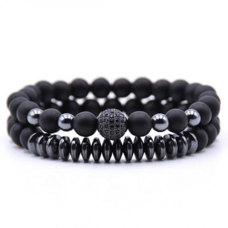 Lot de 2 bracelets Agate noire et Hématite 8mm Lot de 2 bracelets Agate noire et Hématite 8mm