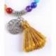 Mala tibétain en Oeil de tigre et pierres des 7 chakras