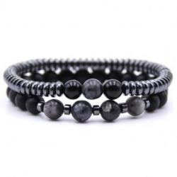 Duo de bracelets Agate noire, Hématite et Labradorite 8mm