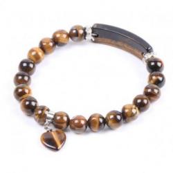 Bracelet féminin cœur en Oeil de Tigre - boules 8mm