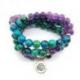 Bracelet Mala 108 perles en Chrysocolle et Améthyste 8mm - Symbole fleur de Lotus