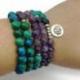 Bracelet Mala 108 perles en Chrysocolle et Améthyste 8mm - Symbole fleur de Lotus