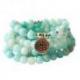 Bracelet Mala 108 perles en Amazonite bleue 8mm - Symbole fleur de Lotus