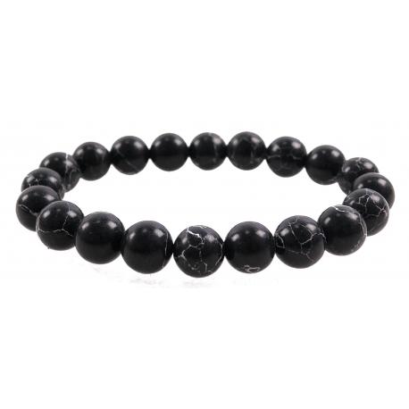 Bracelet Howlite noire - boules 10mm