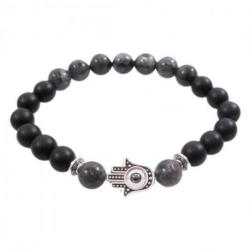 Bracelet Main de Fatima en Onyx et labradorite