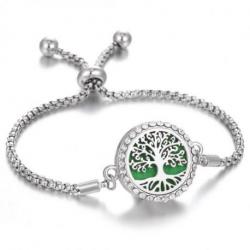 Bracelet Aromathérapie réglable avec diffuseur de parfum - Motif arbre de vie argenté & strass
