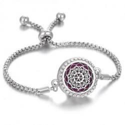 Bracelet Aromathérapie réglable avec diffuseur de parfum - Motif mandala argenté & strass