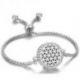 Bracelet Aromathérapie réglable avec diffuseur de parfum - Motif fleur de vie argentée & strass