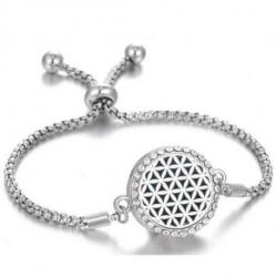 Bracelet Aromathérapie réglable avec diffuseur de parfum - Motif fleur de vie argentée & strass