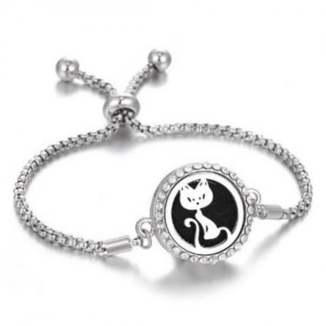 Bracelet Diffuseur de Parfum Modèle Chat argenté - L'aromathérapie par les bijoux
