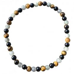 Bracelet Multipierres Labradorite / Onyx / Œil de Tigre grade A - boules 4mm
