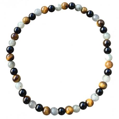 Bracelet Multipierres Labradorite / Onyx / Œil de Tigre | Boules 4mm