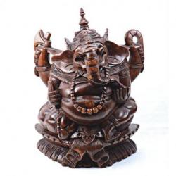 Statue de Ganesh 17cm en bois massif sculpté main