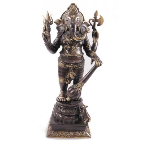 Statue Ganesh en laiton 40cm. Savoir-faire traditionnel asiatique.