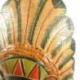 Grand masque de chef indien américain avec coiffe de plumes - bois peint 50cm