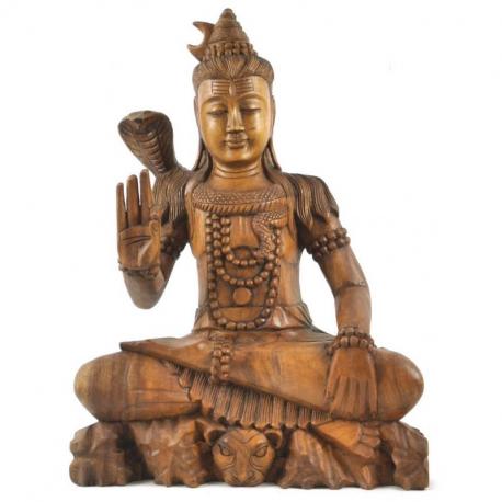 Grande statue de Shiva 50cm en bois exotique. Sculpture artisanale de qualité