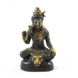 Statuette Shiva assis sur la peau de tigre 13cm en laiton