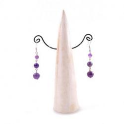 Présentoir à boucles d'oreilles forme cône bois massif blanc cérusé